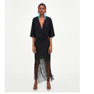 Zara fringe tassel macrame cocktail midi dress